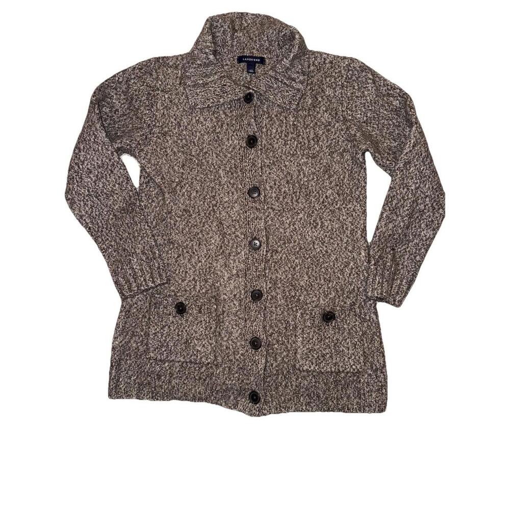 Lands End Women's Cardigan Pockets Lambswool Angora Cashmere Large/P  14-16